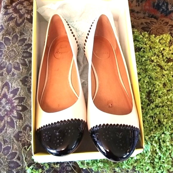 JACK ROGERS Neimans Black Patent Leather TOE BONE Upper Ballet FLATS Shoes 9 Euc - Picture 3 of 12